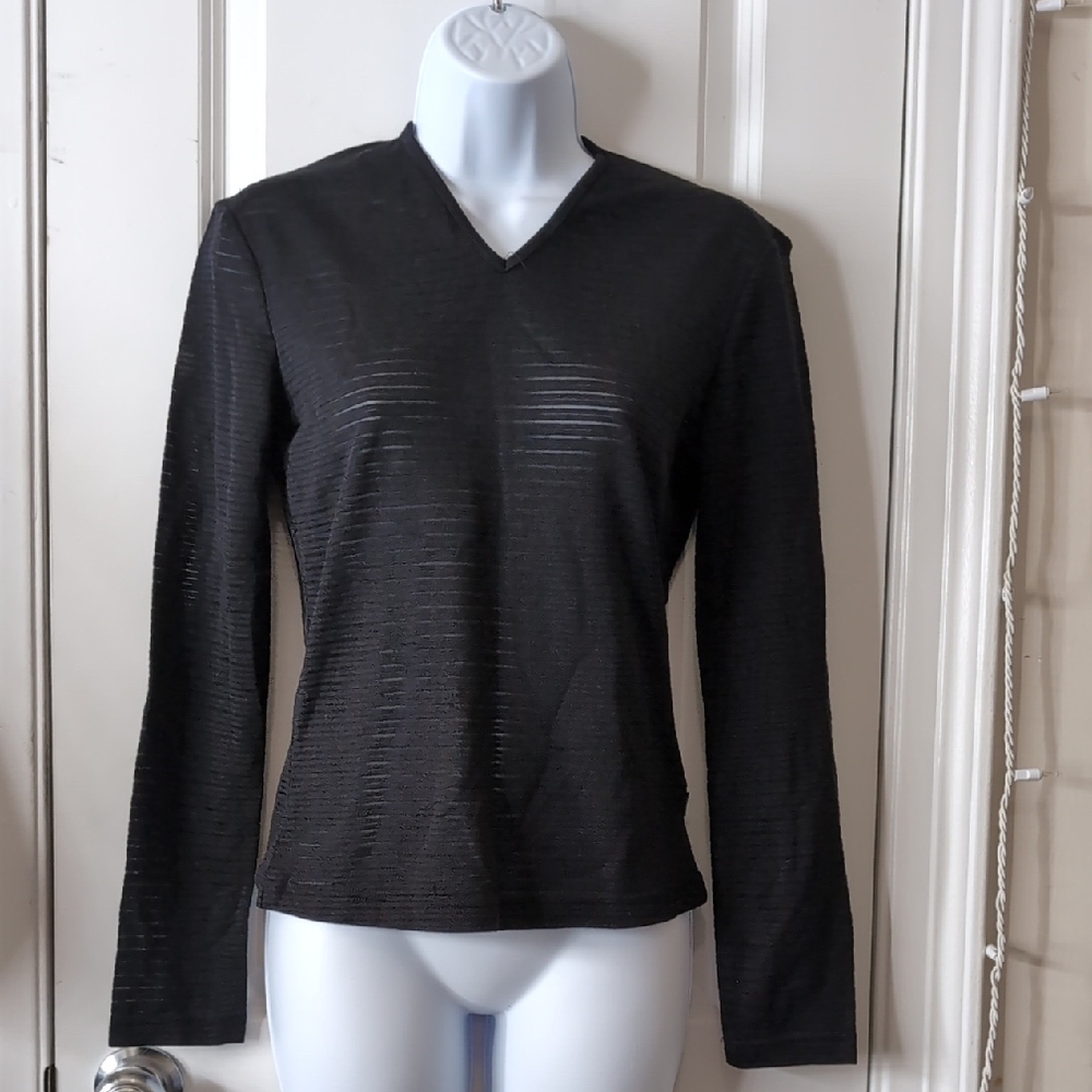 Versace Jeans Collection Black Textured V-Neck Blouse